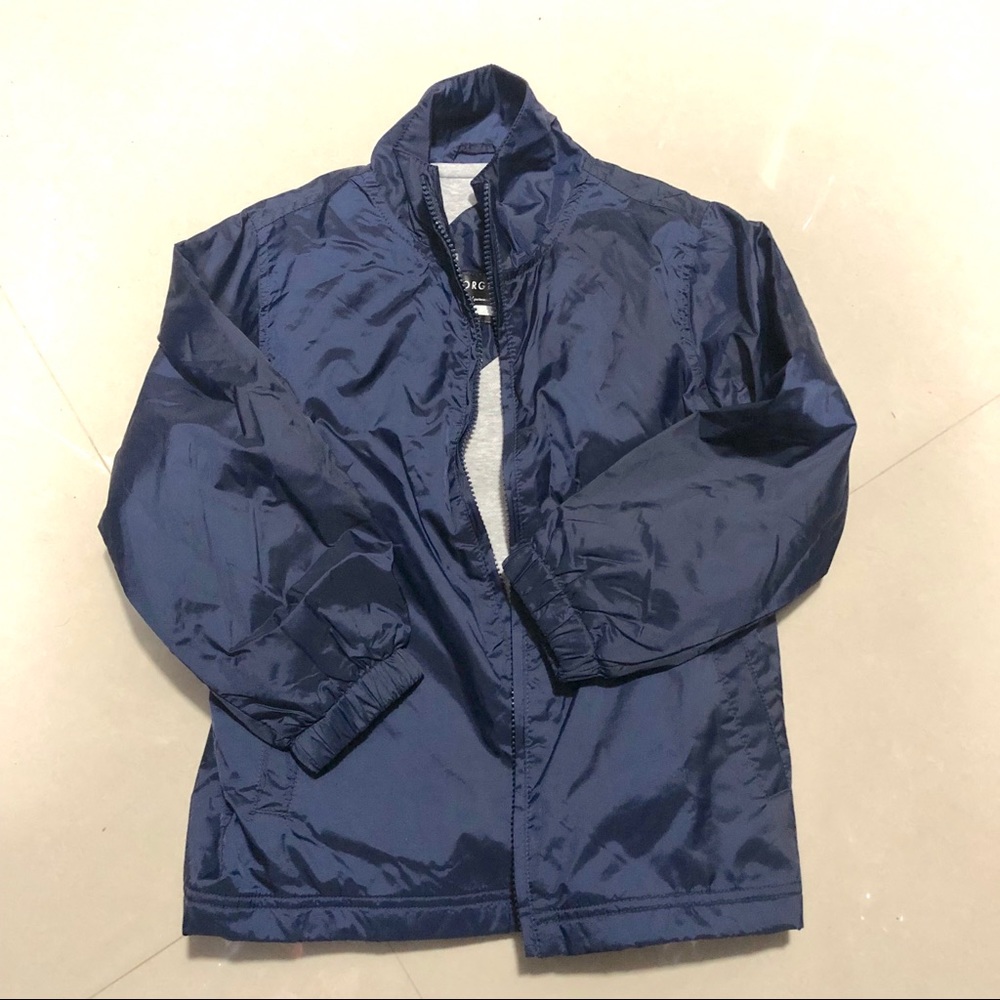 Boys Windbreaker Jacket Navy Blue Gray Zip-Up